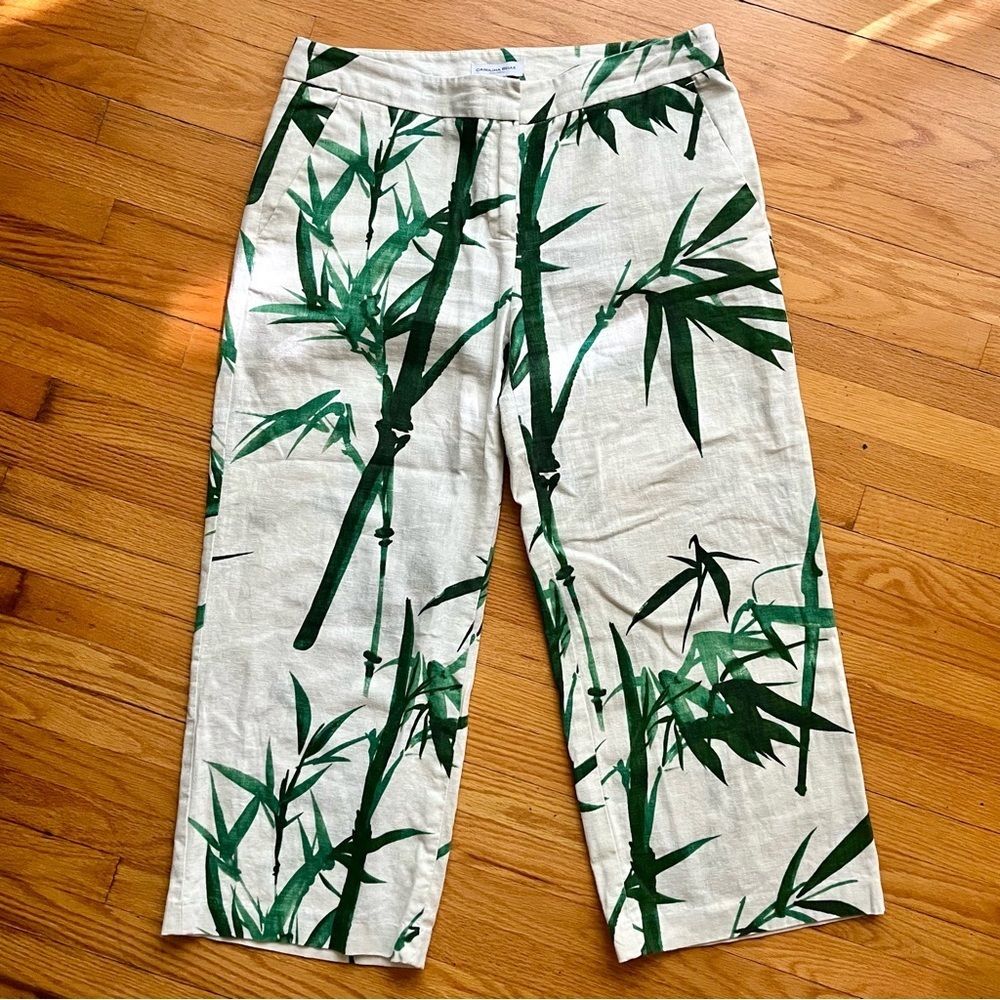 CAROLINA BELLE Linen Blend Bamboo Print Wide Leg Pants Size 4